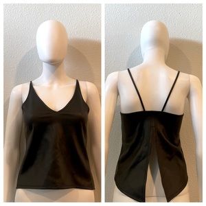 BLACK FAUX LEATHER TOP + OPEN BACK